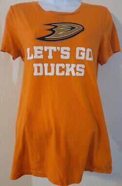 Rinky Orange Let's Go Ducks Anaheim Hockey Women's Shirt Large Short Sleeve
